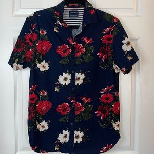 Mens floral tropical button down short sleeve